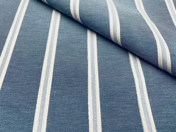 Linen Look Jacquard Striped Fabric Home Decor Curtain Upholstery Material - 110" or 280cm EXTRA wide - Navy Blue - Image 2