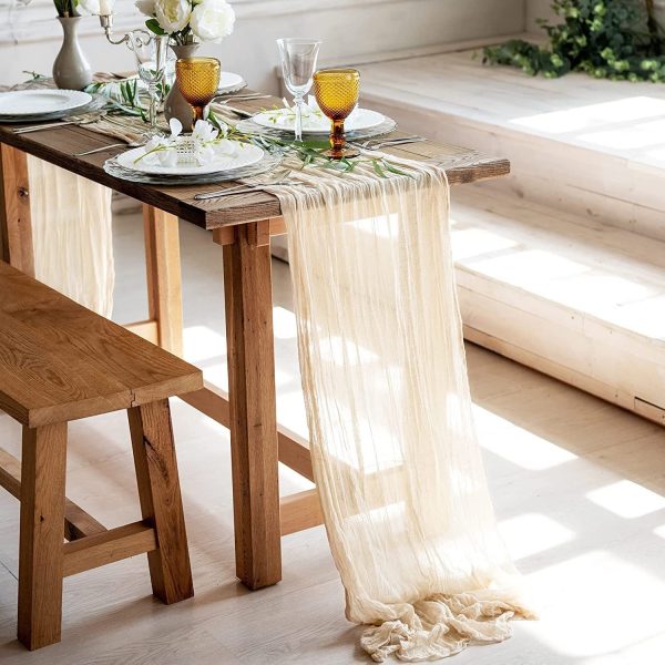 Mull Muslin 100% Cotton Fabric Voile Curtains Fine Unbleached Cheesecloth Linen Look Wedding Table Runner - 140cm wide - Ecru Cream - Image 8
