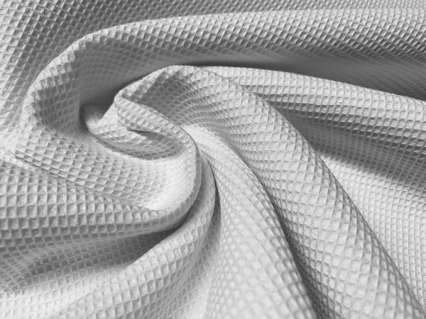 MINI Cotton WAFFLE Pique Honeycomb Fabric Material - Bathrobe Gown Towel Cushion -  150cm wide - WHITE