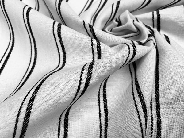 Silky Linen Blend Marine Stripe Fabric Light Striped Material Home Decor, Dressmaking - 57" or 145cm wide - Black & White