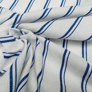 Silky Linen Blend Marine Stripe Fabric Light Striped Material Home Decor, Dressmaking - 57" or 145cm wide - Blue & White