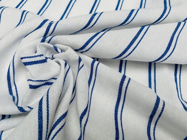 Silky Linen Blend Marine Stripe Fabric Light Striped Material Home Decor, Dressmaking - 57" or 145cm wide - Blue & White