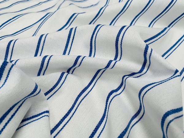 Silky Linen Blend Marine Stripe Fabric Light Striped Material Home Decor, Dressmaking - 57" or 145cm wide - Blue & White - Image 2