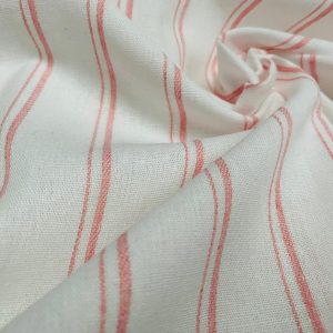 Silky Linen Blend Marine Stripe Fabric Light Striped Material Home Decor, Dressmaking - 57" or 145cm wide - Pink & White