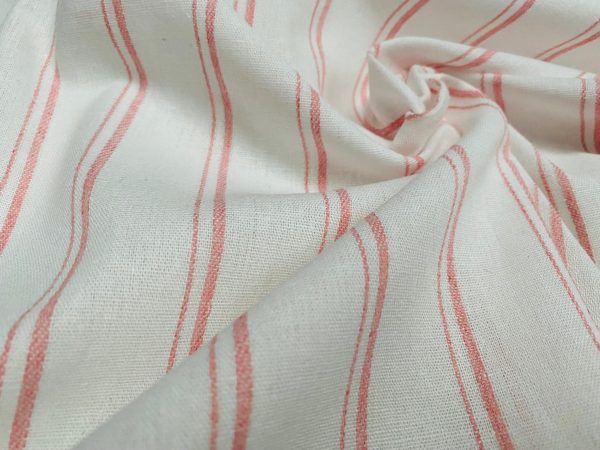 Silky Linen Blend Marine Stripe Fabric Light Striped Material Home Decor, Dressmaking - 57" or 145cm wide - Pink & White