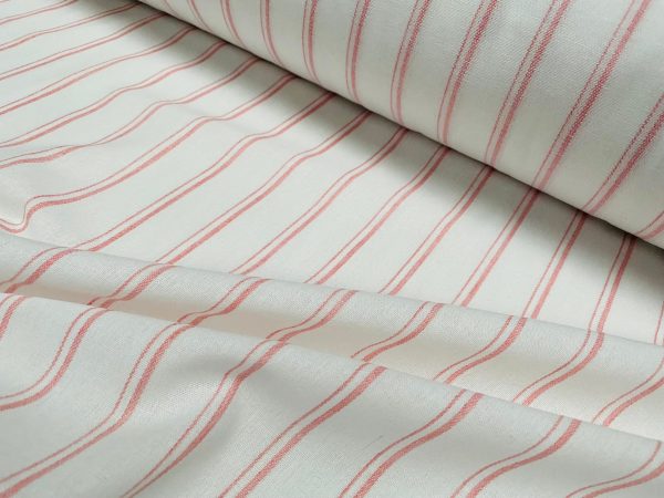 Silky Linen Blend Marine Stripe Fabric Light Striped Material Home Decor, Dressmaking - 57" or 145cm wide - Pink & White - Image 2