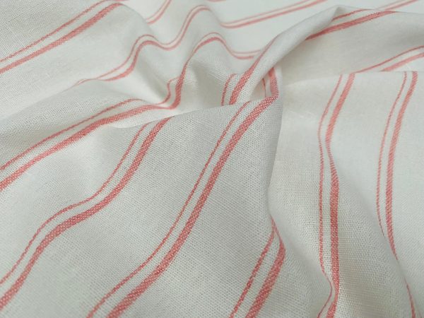 Silky Linen Blend Marine Stripe Fabric Light Striped Material Home Decor, Dressmaking - 57" or 145cm wide - Pink & White - Image 3