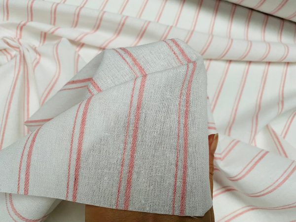 Silky Linen Blend Marine Stripe Fabric Light Striped Material Home Decor, Dressmaking - 57" or 145cm wide - Pink & White - Image 4