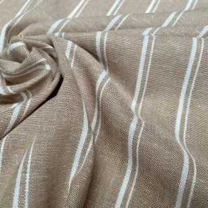 Silky Linen Blend Marine Stripe Fabric Light White Striped Material Home Decor, Dressmaking - 57" or 145cm wide - Beige