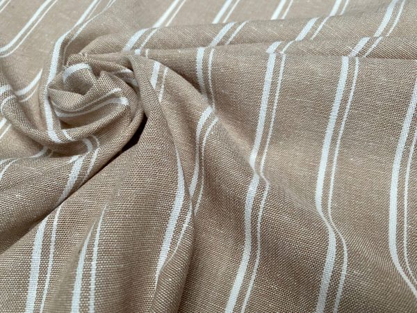 Silky Linen Blend Marine Stripe Fabric Light White Striped Material Home Decor, Dressmaking - 57" or 145cm wide - Beige