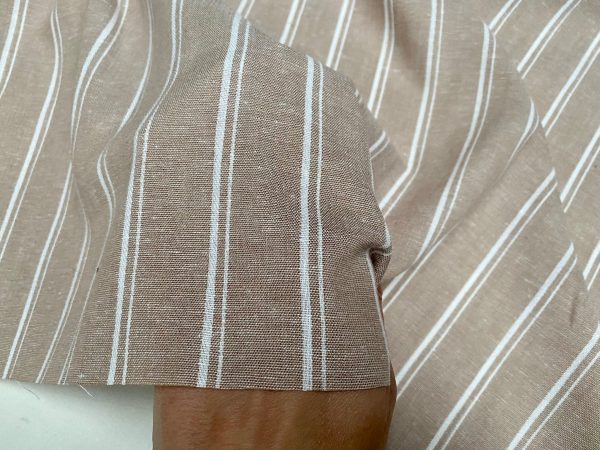 Silky Linen Blend Marine Stripe Fabric Light White Striped Material Home Decor, Dressmaking - 57" or 145cm wide - Beige - Image 3