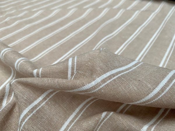Silky Linen Blend Marine Stripe Fabric Light White Striped Material Home Decor, Dressmaking - 57" or 145cm wide - Beige - Image 4