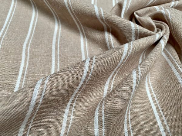 Silky Linen Blend Marine Stripe Fabric Light White Striped Material Home Decor, Dressmaking - 57" or 145cm wide - Beige - Image 5