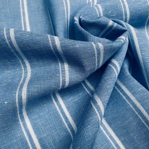 Silky Linen Blend Marine Stripe Fabric Light White Striped Material Home Decor, Dressmaking - 57" or 145cm wide - Denim Blue