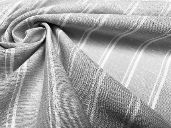 Silky Linen Blend Marine Stripe Fabric Light White Striped Material Home Decor, Dressmaking - 57" or 145cm wide - Grey