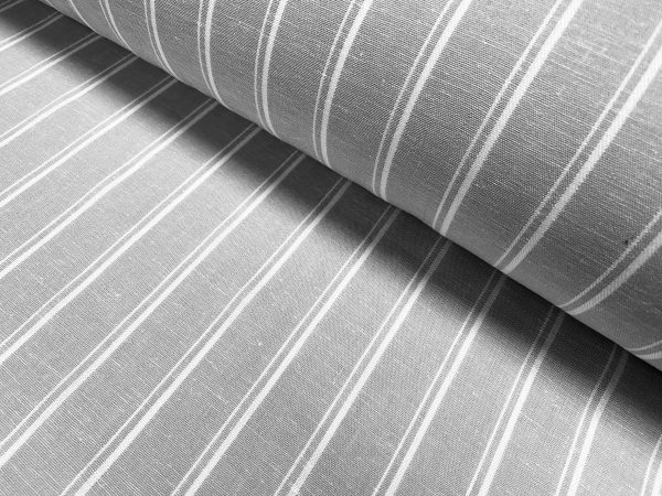 Silky Linen Blend Marine Stripe Fabric Light White Striped Material Home Decor, Dressmaking - 57" or 145cm wide - Grey - Image 2