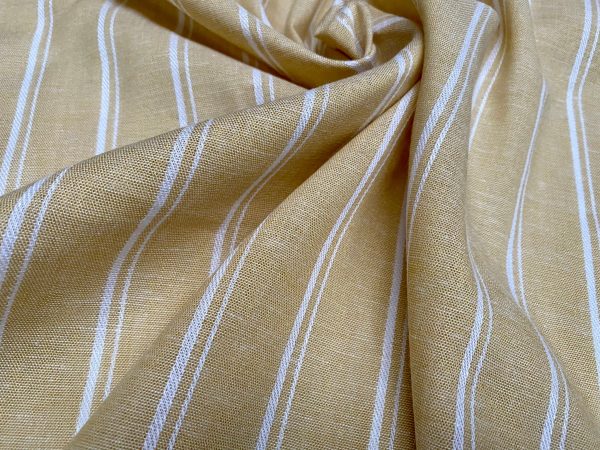 Silky Linen Blend Marine Stripe Fabric Light White Striped Material Home Decor, Dressmaking - 57" or 145cm wide - Honey
