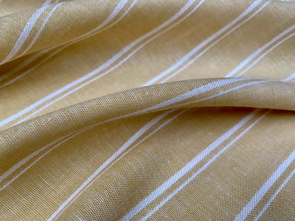 Silky Linen Blend Marine Stripe Fabric Light White Striped Material Home Decor, Dressmaking - 57" or 145cm wide - Honey - Image 2