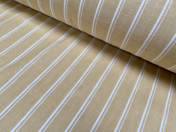 Silky Linen Blend Marine Stripe Fabric Light White Striped Material Home Decor, Dressmaking - 57" or 145cm wide - Honey - Image 3