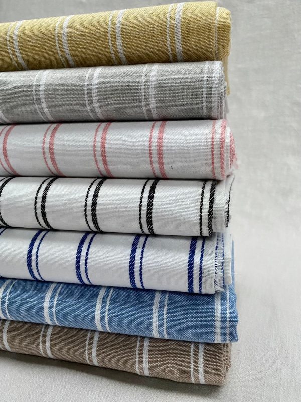 Silky Linen Blend Marine Stripe Fabric Light White Striped Material Home Decor, Dressmaking - 57" or 145cm wide - Honey - Image 4
