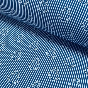 Anchor Stripe Fabric - Curtains, Upholstery, Dress Material - Striped Nautical Marine Design - 140cm or 55" Wide Canvas - BLUE & WHITE