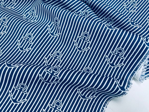 Anchor Stripe Fabric - Curtains, Upholstery, Dress Material - Striped Nautical Marine Design - 140cm or 55" Wide Canvas - BLUE & WHITE - Image 3