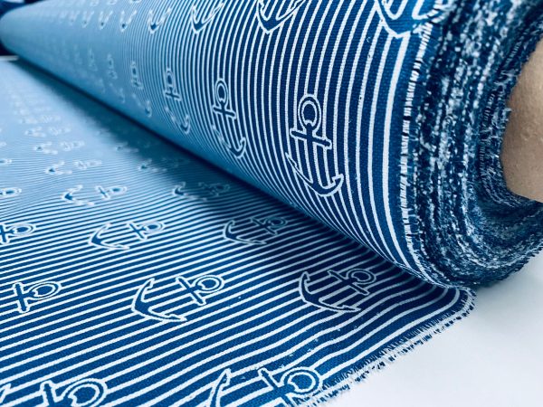 Anchor Stripe Fabric - Curtains, Upholstery, Dress Material - Striped Nautical Marine Design - 140cm or 55" Wide Canvas - BLUE & WHITE - Image 4