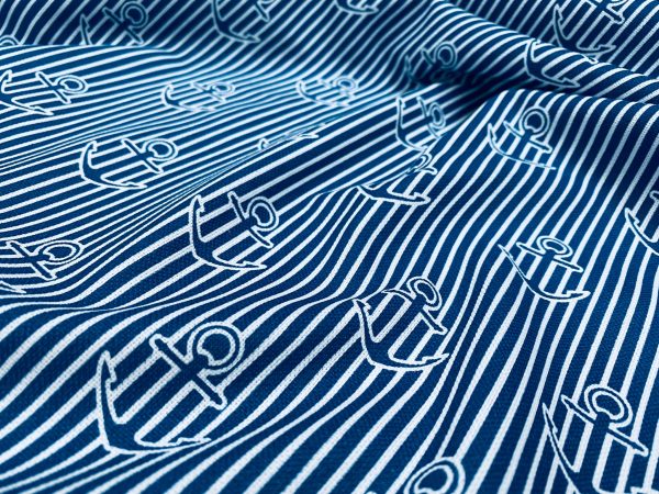 Anchor Stripe Fabric - Curtains, Upholstery, Dress Material - Striped Nautical Marine Design - 140cm or 55" Wide Canvas - BLUE & WHITE - Image 5