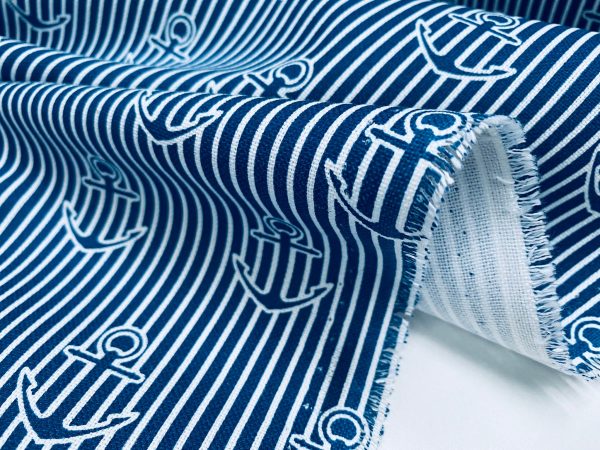 Anchor Stripe Fabric - Curtains, Upholstery, Dress Material - Striped Nautical Marine Design - 140cm or 55" Wide Canvas - BLUE & WHITE - Image 6