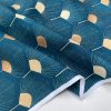 Art Deco GOLDEN Peacock Fans Geometric Damask Floral Fabric Fountain Leaf Curtains Upholstery Home Decor - 55"/140cm Wide - Teal Blue & Gold - Image 3