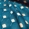 Art Deco GOLDEN Peacock Fans Geometric Damask Floral Fabric Fountain Leaf Curtains Upholstery Home Decor - 55"/140cm Wide - Teal Blue & Gold - Image 5