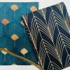 Art Deco GOLDEN Peacock Fans Geometric Damask Floral Fabric Fountain Leaf Curtains Upholstery Home Decor - 55"/140cm Wide - Teal Blue & Gold - Image 7