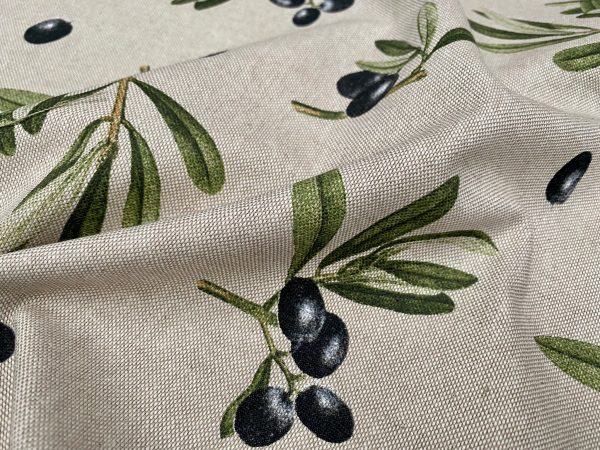 Black Olives Branch Fabric Olive Print Green Leaf Tree Linen Look Upholstery Kitchen Curtain Cotton Material 55" or 140cm Wide - Image 3