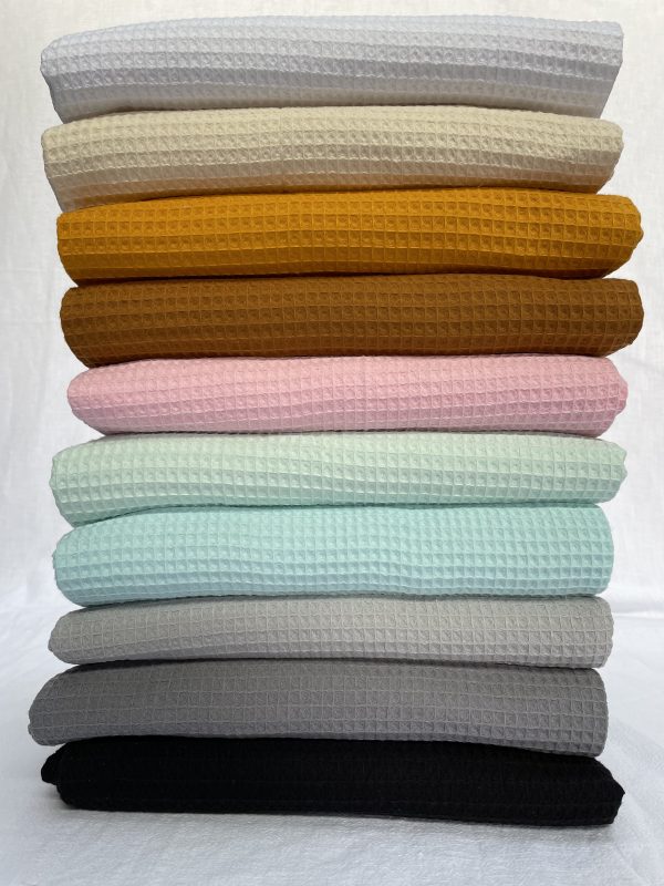 Cotton WAFFLE Pique Honeycomb Fabric Material - bathrobe, gown, towel, cushion -  150cm wide - MINT GREEN - Image 4