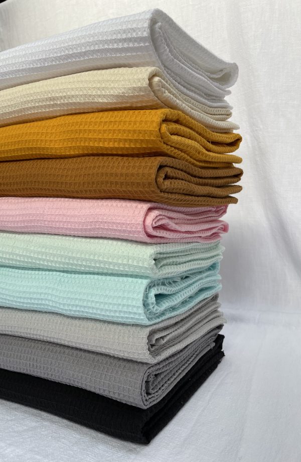 Cotton WAFFLE Pique Honeycomb Fabric Material - bathrobe, gown, towel, cushion -  150cm wide - MINT GREEN - Image 3