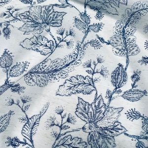 Floral Sheer Fabric - Soft Material for Home Decor, Wedding, Curtains, Clothes - 110"/ 280cm EXTRA Wide - Ivory Blue