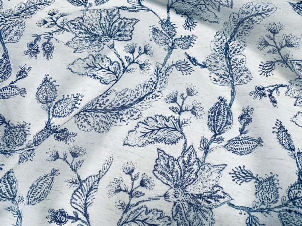 Floral Sheer Fabric - Soft Material for Home Decor, Wedding, Curtains, Clothes - 110"/ 280cm EXTRA Wide - Ivory Blue