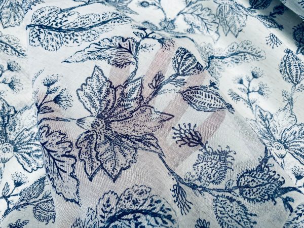 Floral Sheer Fabric - Soft Material for Home Decor, Wedding, Curtains, Clothes - 110"/ 280cm EXTRA Wide - Ivory Blue - Image 3