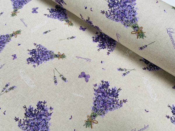 Lavender Lilac Butterfly LINEN LOOK Print Fabric Floral Curtains, Home Decor, Upholstery - 55" or 140cm Wide