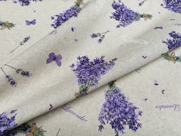 Lavender Lilac Butterfly LINEN LOOK Print Fabric Floral Curtains, Home Decor, Upholstery - 55" or 140cm Wide - Image 3