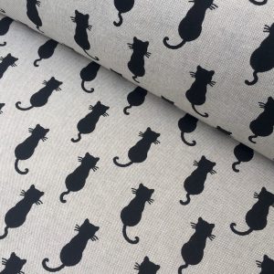 BLACK CATS Fabric Linen Look Culla Home Decor Upholstery Curtain Material Animal Canvas - 55" or 140cm wide - Black & Cream