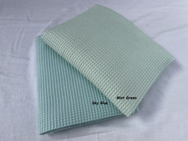 Cotton WAFFLE Pique Honeycomb Fabric Material - bathrobe, gown, towel, cushion -  150cm wide - MINT GREEN - Image 2