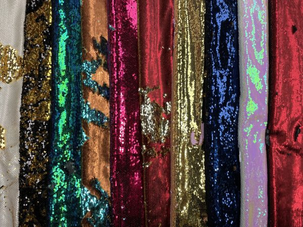 MERMAID Reversible 5mm Sequin Fabric Flip Two Tone Material - 130cm wide -  Iridescent Green & Black sequins - Image 7