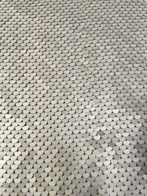MERMAID Reversible 5mm Sequin Fabric Flip Two Tone Stretch Material - 130cm wide - Ivory & Champagne Gold sequins - Image 7