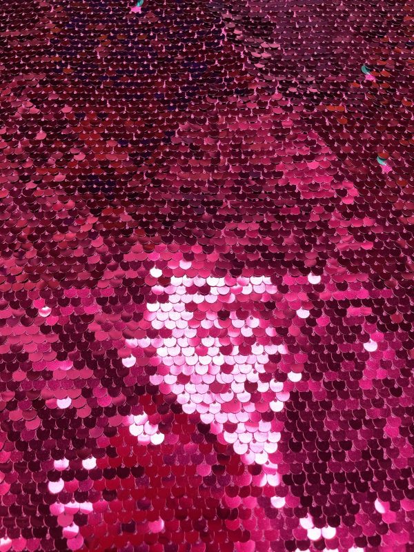 MERMAID Reversible 5mm Sequin Fabric Flip Two Tone Material - 130cm wide - Pink & Turquoise Blue Sequins - Image 5
