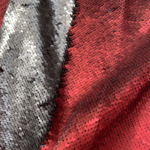 MERMAID Reversible 5mm Sequin Fabric Flip Two Tone Stretch Material - 130cm wide - Black & Red sequins