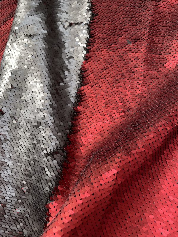 MERMAID Reversible 5mm Sequin Fabric Flip Two Tone Stretch Material - 130cm wide - Black & Red sequins