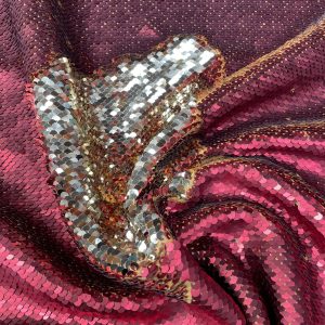 MERMAID Reversible 5mm Sequin Fabric Flip Two Tone Stretch Material - 130cm wide - Red & Gold sequins