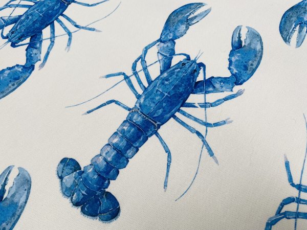 Blue Lobster Print Fabric Curtains Upholstery Dress Material Nautical Marine - 136cm Wide White Canvas - Image 5
