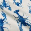 Blue Lobster Print Fabric Curtains Upholstery Dress Material Nautical Marine - 136cm Wide White Canvas